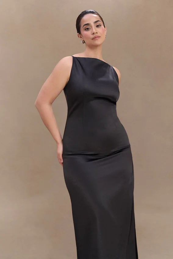 Violet Sleeveless Satin Maxi Dress – Black Violet Sleeveless Satin Maxi Dress – Black