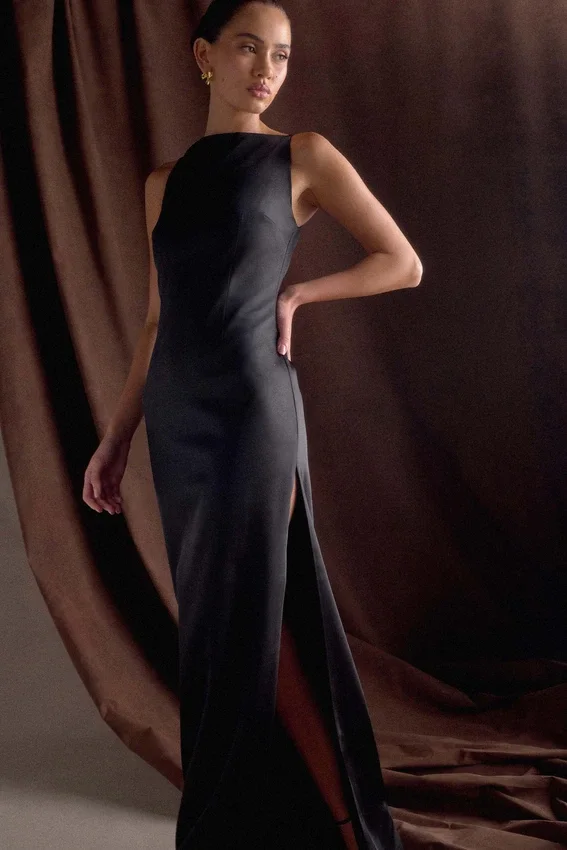 Violet Sleeveless Satin Maxi Dress – Black Violet Sleeveless Satin Maxi Dress – Black