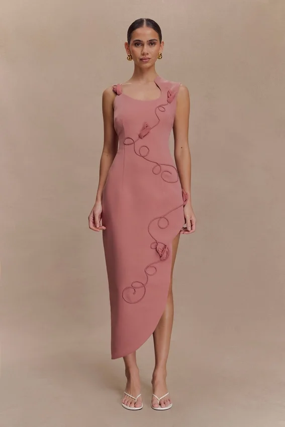 Virginia Suiting Embroidered Midi Dress – Burnt Rose Virginia Suiting Embroidered Midi Dress – Burnt Rose