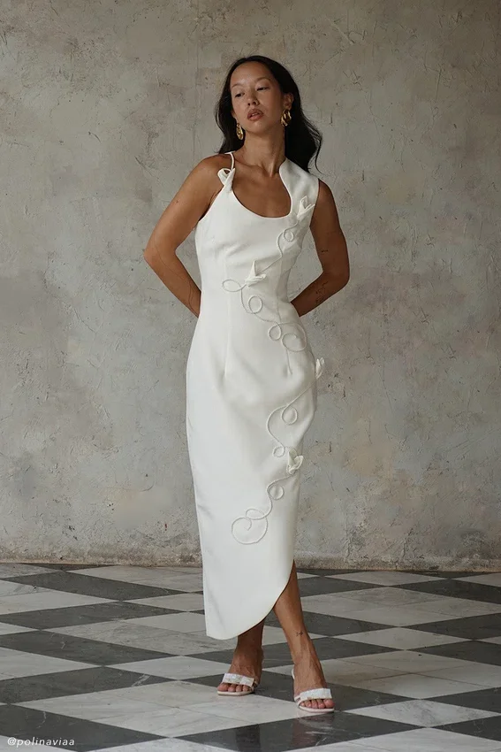 Virginia Suiting Embroidered Midi Dress – White Virginia Suiting Embroidered Midi Dress – White