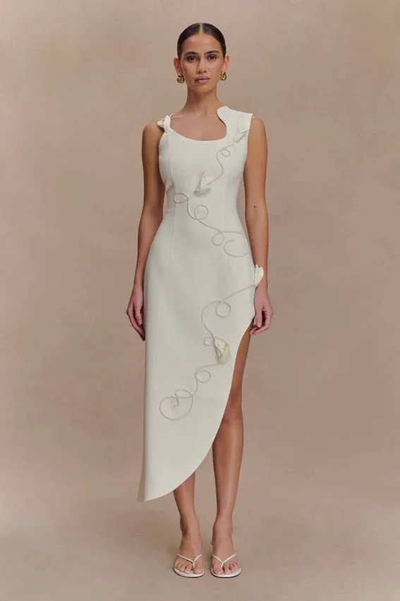 Virginia Suiting Embroidered Midi Dress – White Virginia Suiting Embroidered Midi Dress – White