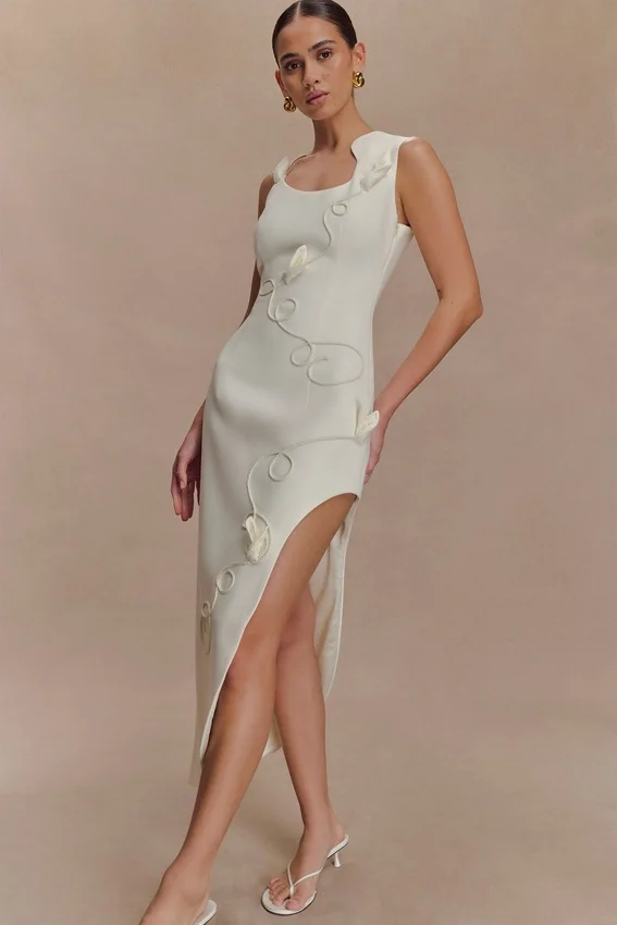 Virginia Suiting Embroidered Midi Dress – White Virginia Suiting Embroidered Midi Dress – White