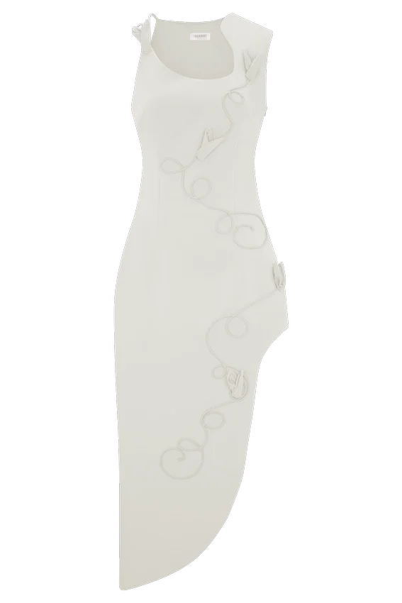 Virginia Suiting Embroidered Midi Dress – White Virginia Suiting Embroidered Midi Dress – White