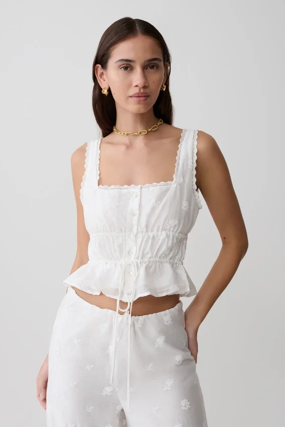 Vivian Embroidered Sleeveless Top – White Vivian Embroidered Sleeveless Top – White