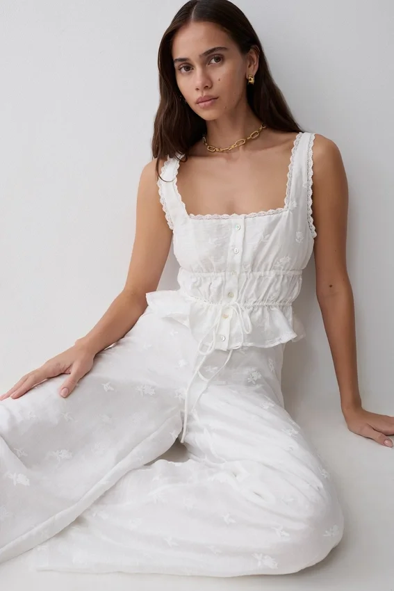 Vivian Embroidered Sleeveless Top – White Vivian Embroidered Sleeveless Top – White