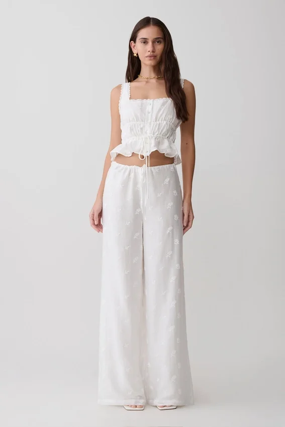 Vivian Embroidered Sleeveless Top – White Vivian Embroidered Sleeveless Top – White