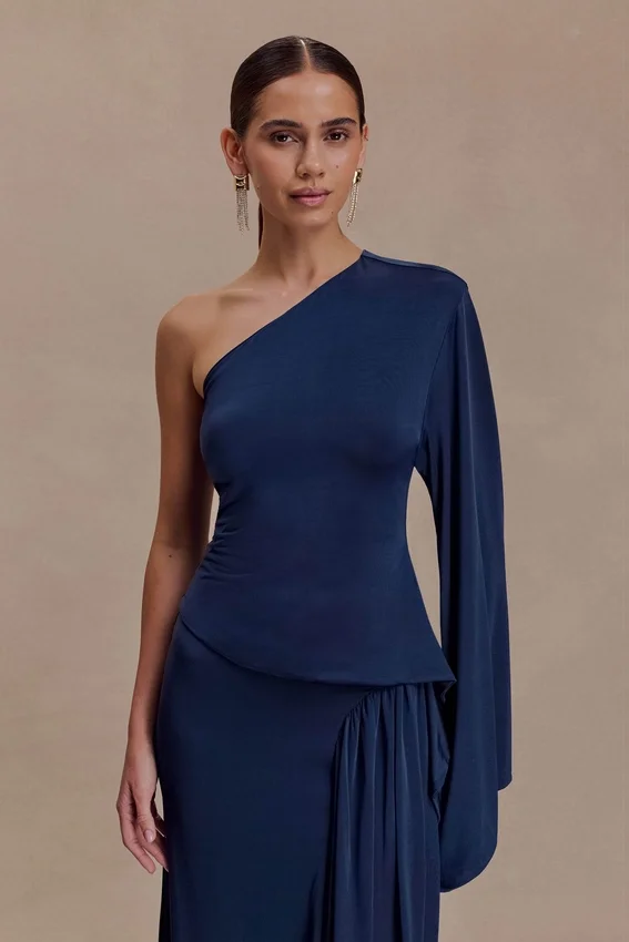 Vivica Slinky One Shoulder Top – Midnight Navy Vivica Slinky One Shoulder Top – Midnight Navy