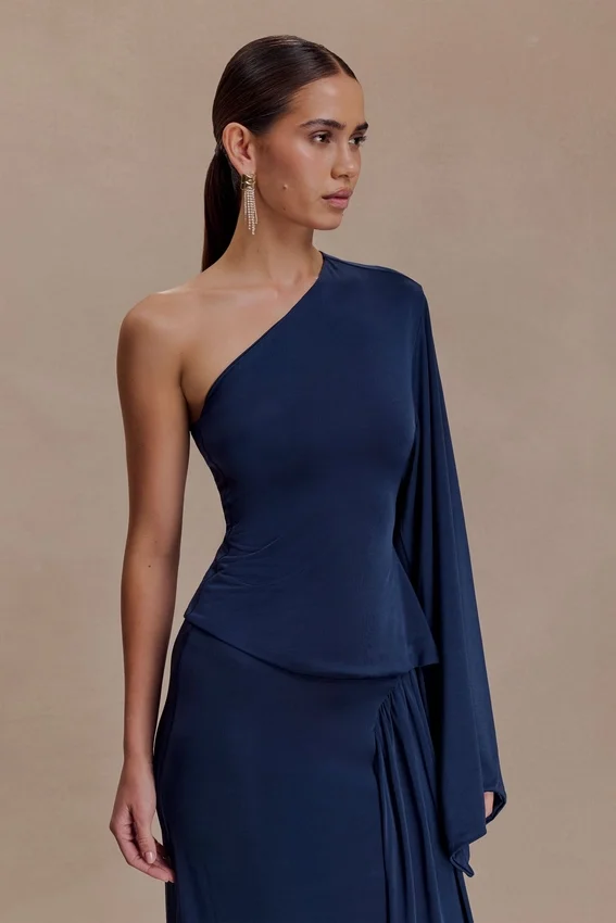 Vivica Slinky One Shoulder Top – Midnight Navy Vivica Slinky One Shoulder Top – Midnight Navy