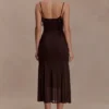 Willa Gathered Mesh Midi Dress – Chocolate Willa Gathered Mesh Midi Dress – Chocolate