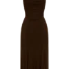Willa Gathered Mesh Midi Dress – Chocolate Willa Gathered Mesh Midi Dress – Chocolate