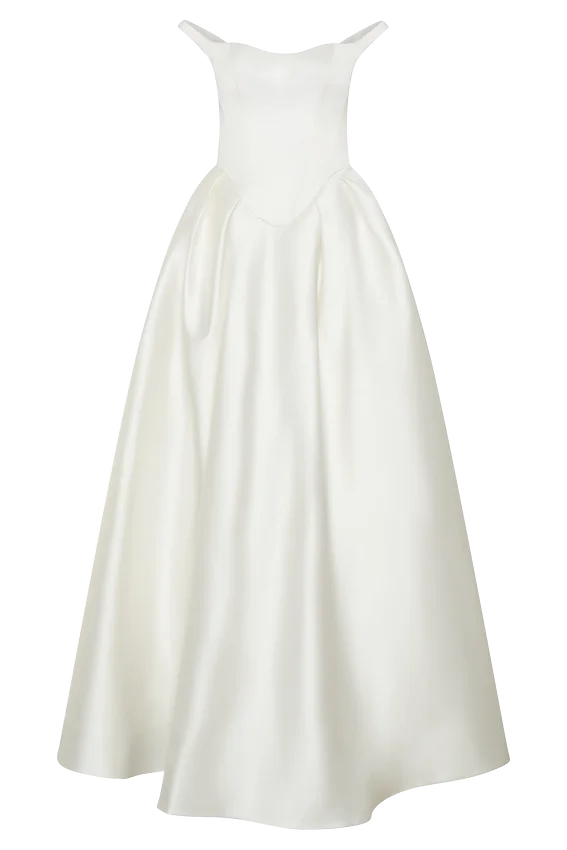 Willow Off Shoulder Satin Maxi Gown – White Willow Off Shoulder Satin Maxi Gown – White