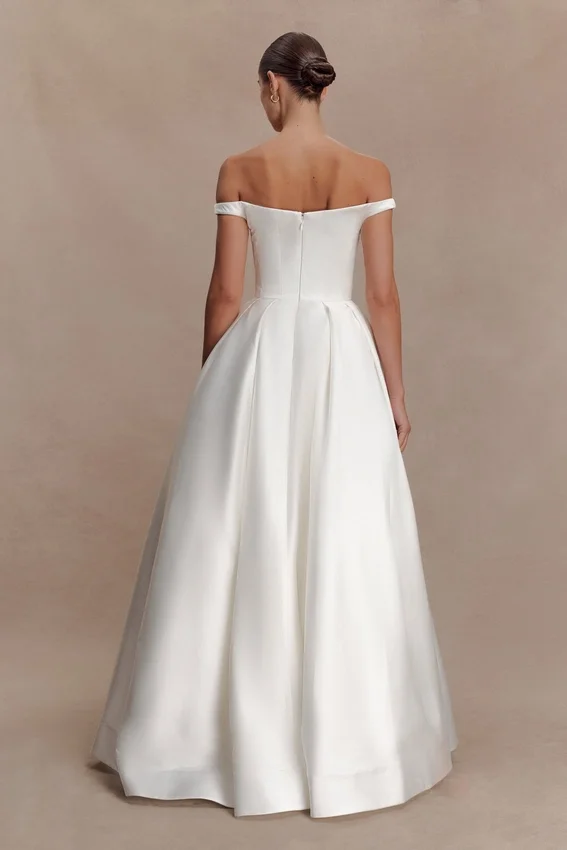 Willow Off Shoulder Satin Maxi Gown – White Willow Off Shoulder Satin Maxi Gown – White