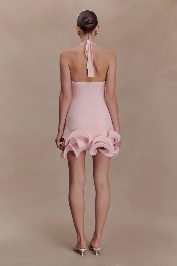 Willowmena Halter Neckline Mini Dress With Tubed Hem – Baby Pink Willowmena Halter Neckline Mini Dress With Tubed Hem – Baby Pink