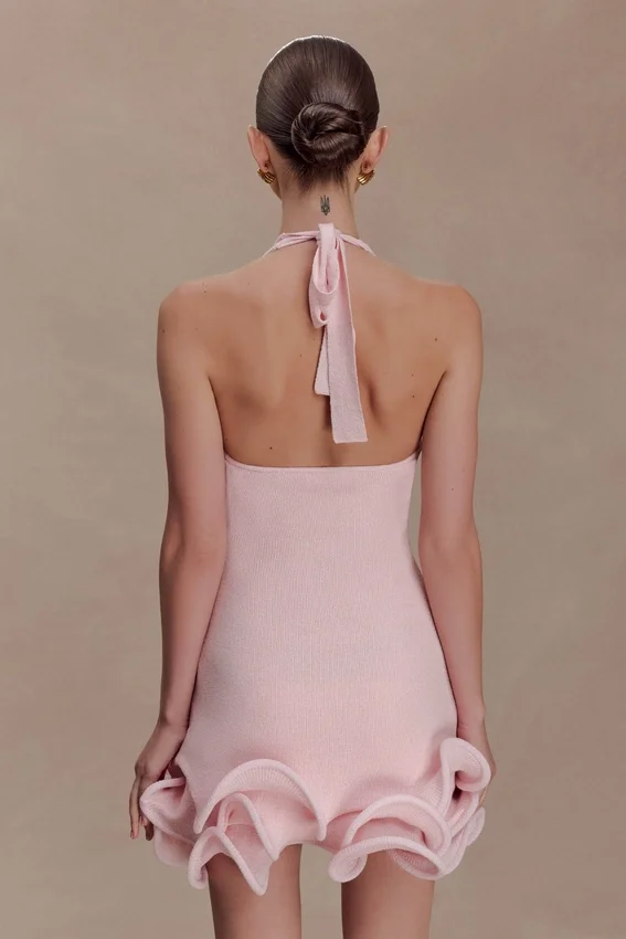 Willowmena Halter Neckline Mini Dress With Tubed Hem – Baby Pink Willowmena Halter Neckline Mini Dress With Tubed Hem – Baby Pink
