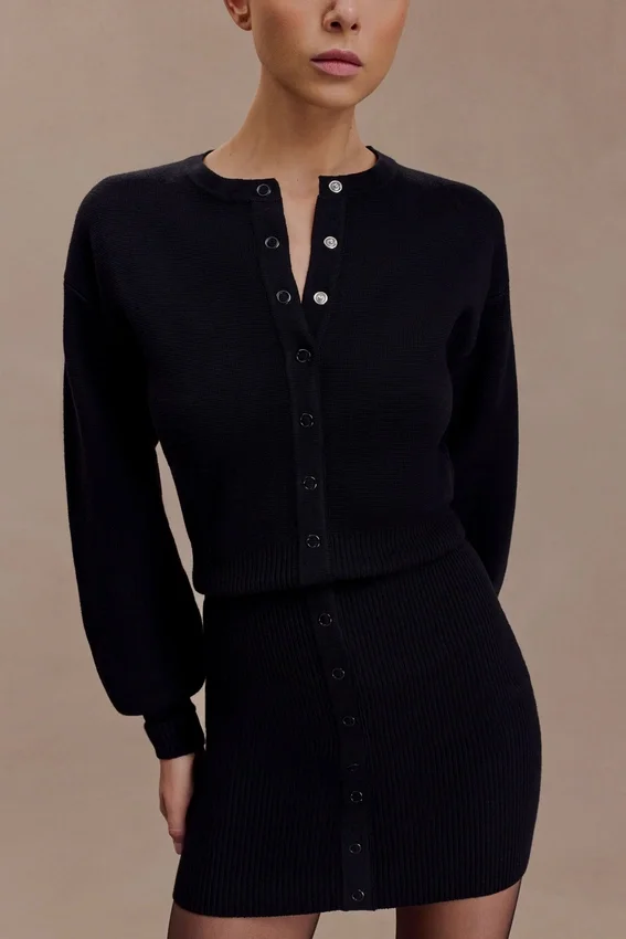 Xaden Wool Mix Knit Mini Dress – Black Xaden Wool Mix Knit Mini Dress – Black