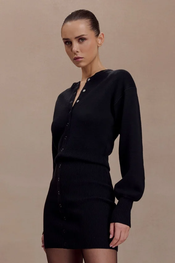 Xaden Wool Mix Knit Mini Dress – Black Xaden Wool Mix Knit Mini Dress – Black