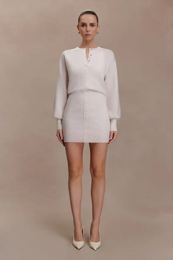 Xaden Wool Mix Knit Mini Dress – Oat Marle Xaden Wool Mix Knit Mini Dress – Oat Marle