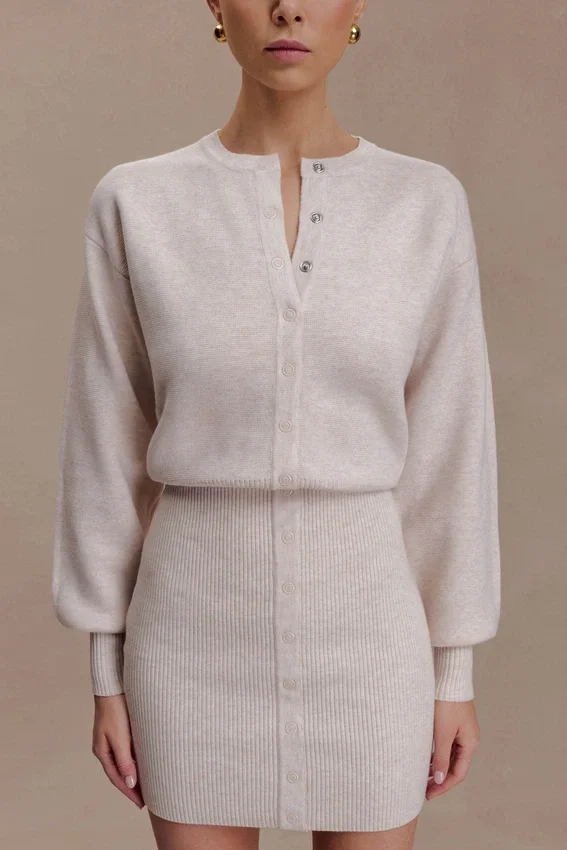 Xaden Wool Mix Knit Mini Dress – Oat Marle Xaden Wool Mix Knit Mini Dress – Oat Marle
