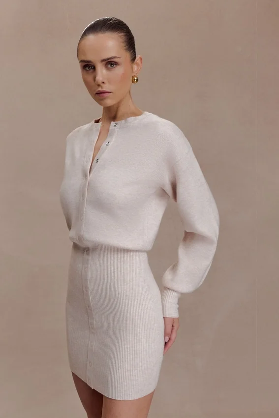 Xaden Wool Mix Knit Mini Dress – Oat Marle Xaden Wool Mix Knit Mini Dress – Oat Marle