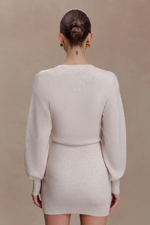 Xaden Wool Mix Knit Mini Dress – Oat Marle Xaden Wool Mix Knit Mini Dress – Oat Marle