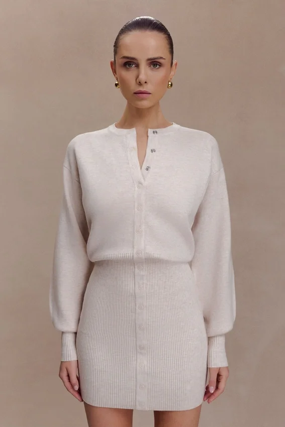 Xaden Wool Mix Knit Mini Dress – Oat Marle Xaden Wool Mix Knit Mini Dress – Oat Marle