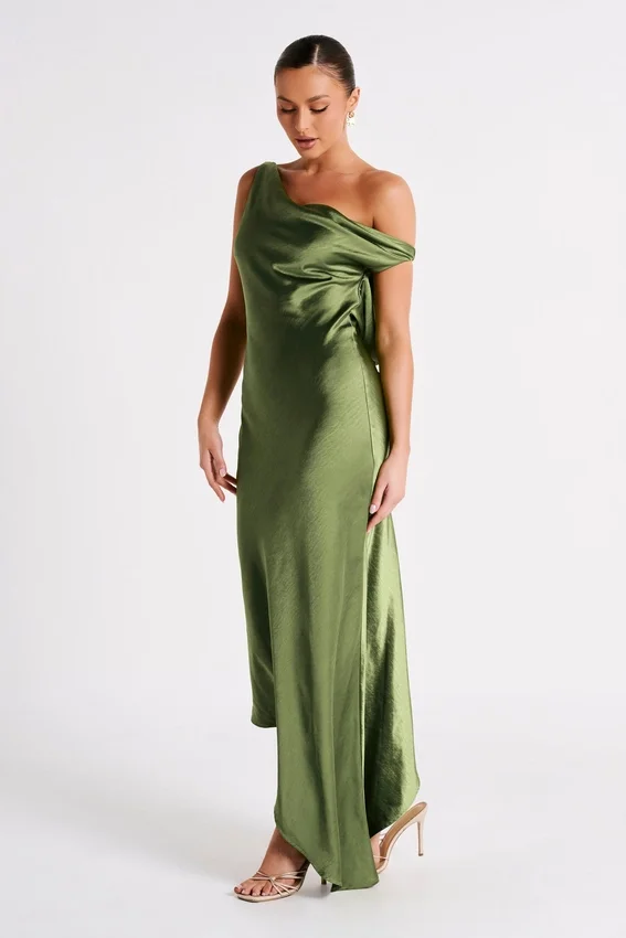 Yvette Slip Maxi Dress With Asymmetrical Hem – Emerald Yvette Slip Maxi Dress With Asymmetrical Hem – Emerald