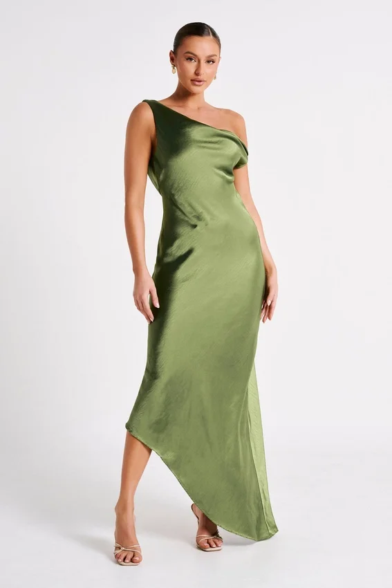 Yvette Slip Maxi Dress With Asymmetrical Hem – Emerald Yvette Slip Maxi Dress With Asymmetrical Hem – Emerald