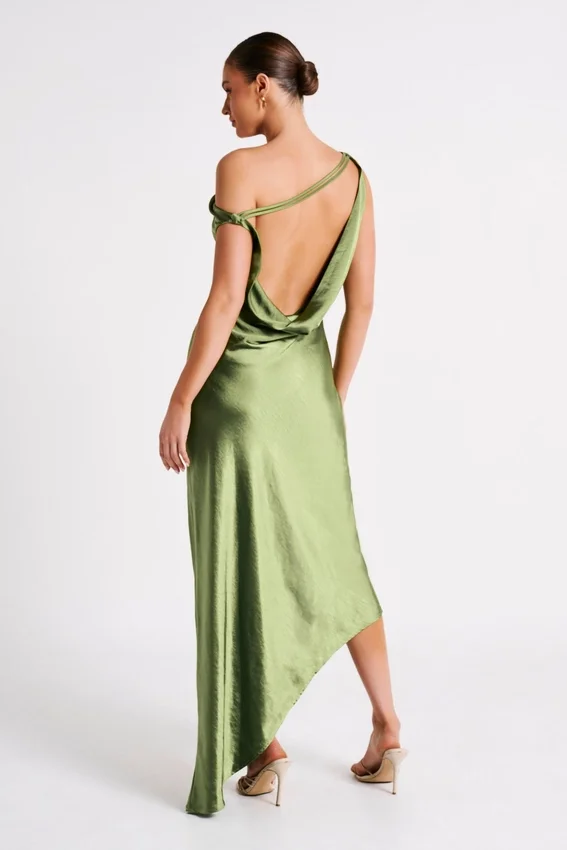 Yvette Slip Maxi Dress With Asymmetrical Hem – Emerald Yvette Slip Maxi Dress With Asymmetrical Hem – Emerald