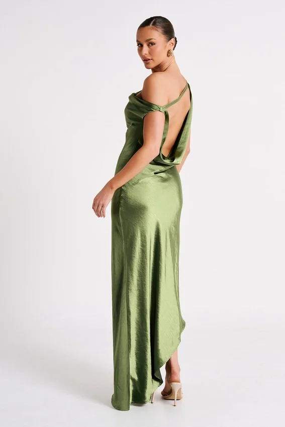 Yvette Slip Maxi Dress With Asymmetrical Hem – Emerald Yvette Slip Maxi Dress With Asymmetrical Hem – Emerald