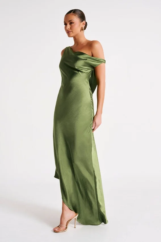 Yvette Slip Maxi Dress With Asymmetrical Hem – Emerald Yvette Slip Maxi Dress With Asymmetrical Hem – Emerald