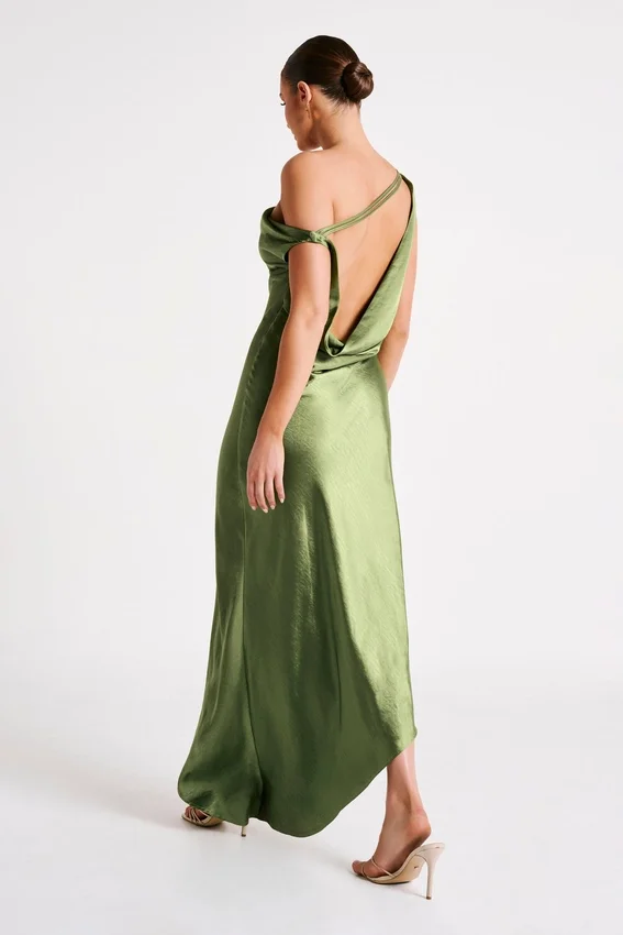 Yvette Slip Maxi Dress With Asymmetrical Hem – Emerald Yvette Slip Maxi Dress With Asymmetrical Hem – Emerald