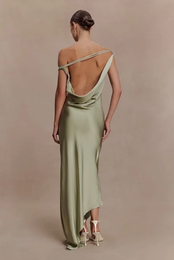 Yvette Slip Maxi Dress With Asymmetrical Hem – Sage Yvette Slip Maxi Dress With Asymmetrical Hem – Sage