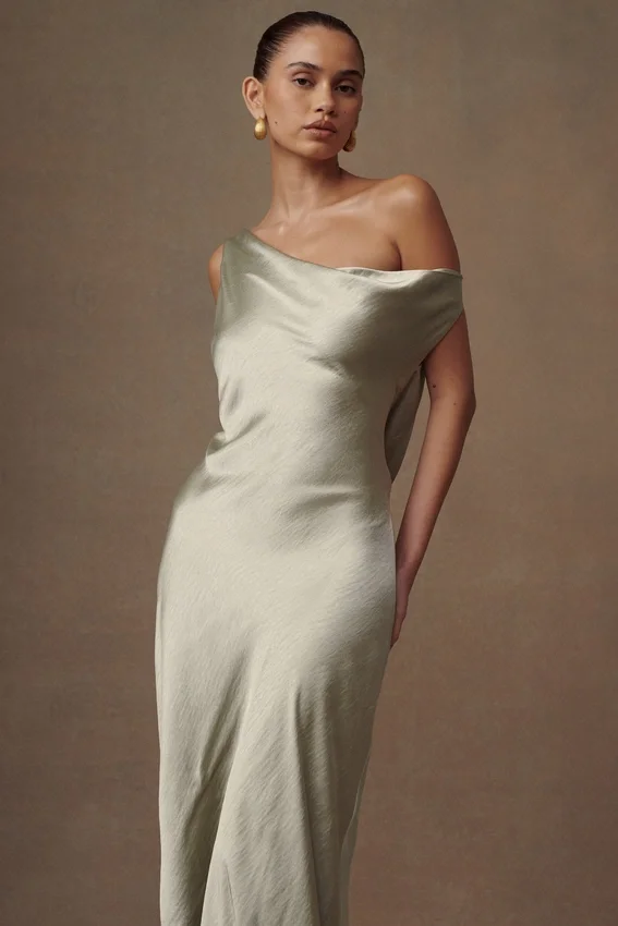 Yvette Slip Maxi Dress With Asymmetrical Hem – Sage Yvette Slip Maxi Dress With Asymmetrical Hem – Sage