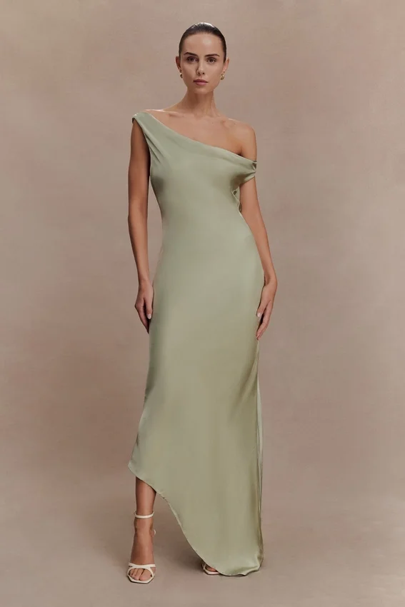Yvette Slip Maxi Dress With Asymmetrical Hem – Sage Yvette Slip Maxi Dress With Asymmetrical Hem – Sage