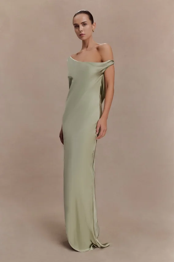 Yvette Slip Maxi Dress With Asymmetrical Hem – Sage Yvette Slip Maxi Dress With Asymmetrical Hem – Sage