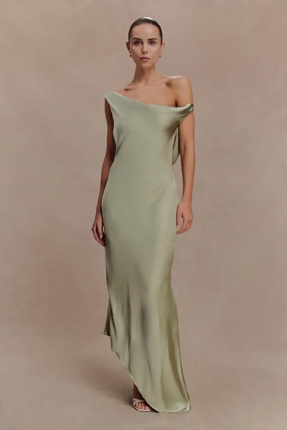 Yvette Slip Maxi Dress With Asymmetrical Hem – Sage Yvette Slip Maxi Dress With Asymmetrical Hem – Sage