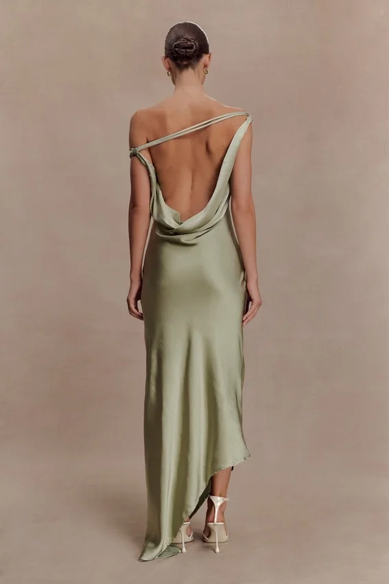 Yvette Slip Maxi Dress With Asymmetrical Hem – Sage Yvette Slip Maxi Dress With Asymmetrical Hem – Sage