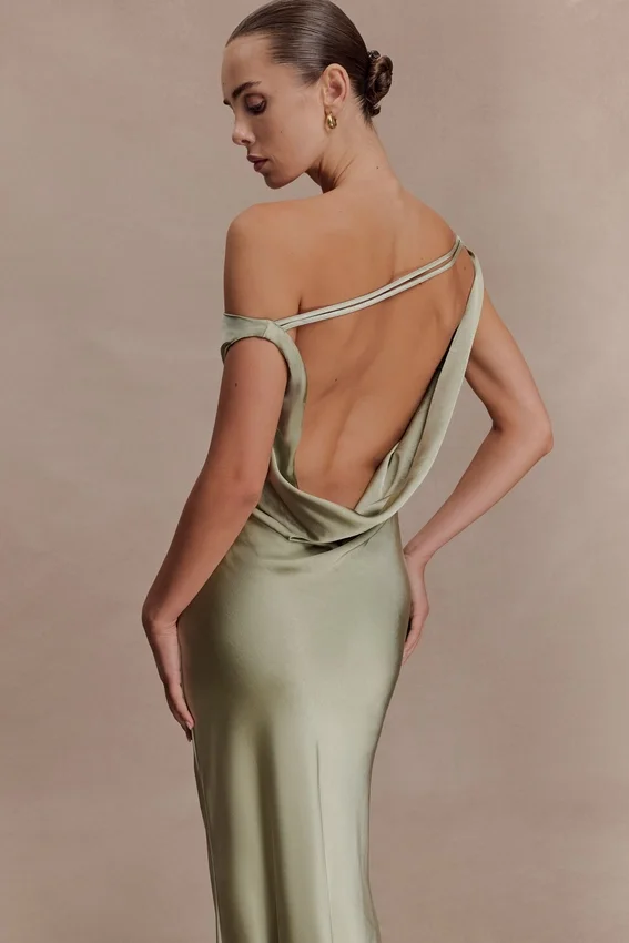 Yvette Slip Maxi Dress With Asymmetrical Hem – Sage Yvette Slip Maxi Dress With Asymmetrical Hem – Sage