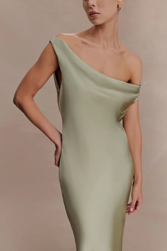Yvette Slip Maxi Dress With Asymmetrical Hem – Sage Yvette Slip Maxi Dress With Asymmetrical Hem – Sage
