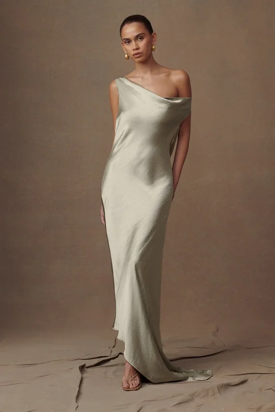 Yvette Slip Maxi Dress With Asymmetrical Hem – Sage Yvette Slip Maxi Dress With Asymmetrical Hem – Sage