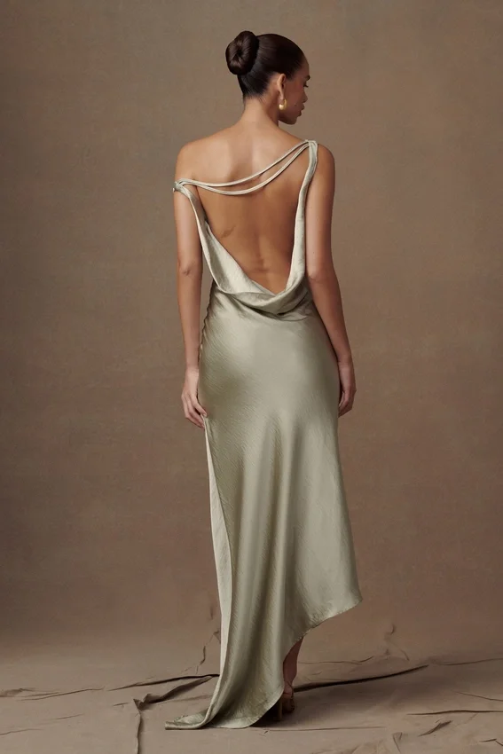 Yvette Slip Maxi Dress With Asymmetrical Hem – Sage Yvette Slip Maxi Dress With Asymmetrical Hem – Sage