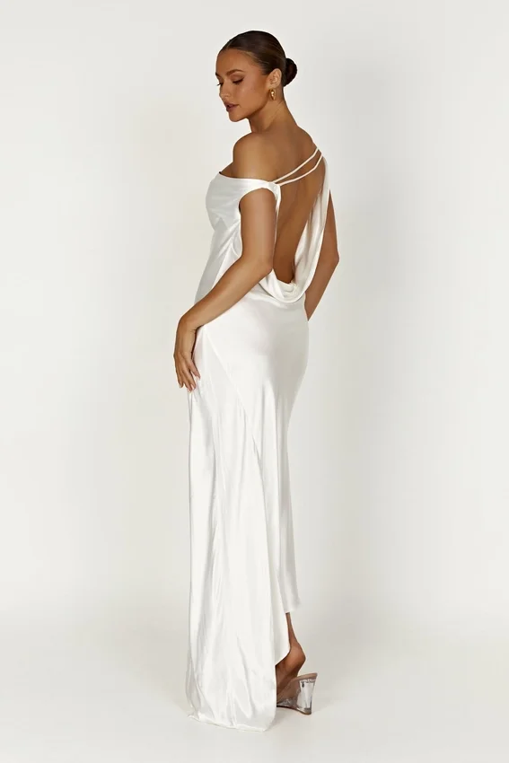 Yvette Slip Maxi Dress With Asymmetrical Hem – White Yvette Slip Maxi Dress With Asymmetrical Hem – White