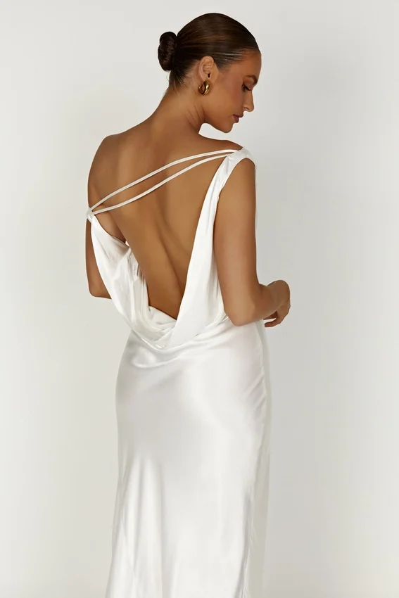 Yvette Slip Maxi Dress With Asymmetrical Hem – White Yvette Slip Maxi Dress With Asymmetrical Hem – White