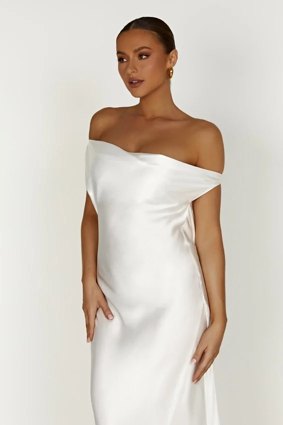 Yvette Slip Maxi Dress With Asymmetrical Hem – White Yvette Slip Maxi Dress With Asymmetrical Hem – White