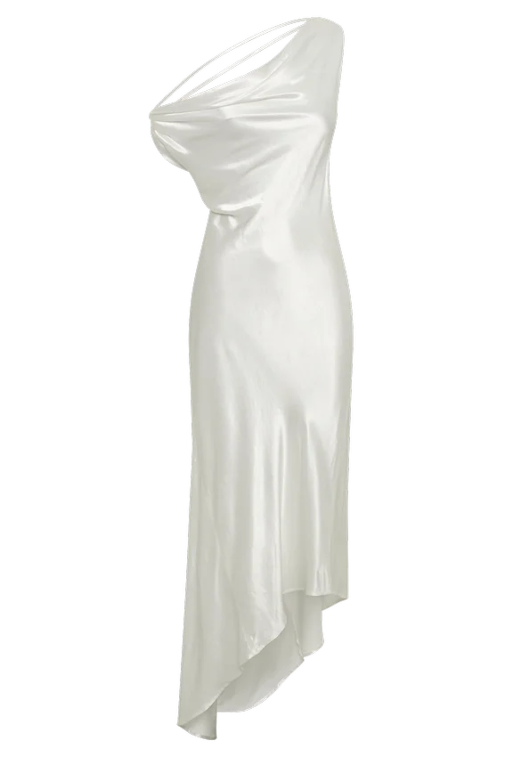 Yvette Slip Maxi Dress With Asymmetrical Hem – White Yvette Slip Maxi Dress With Asymmetrical Hem – White
