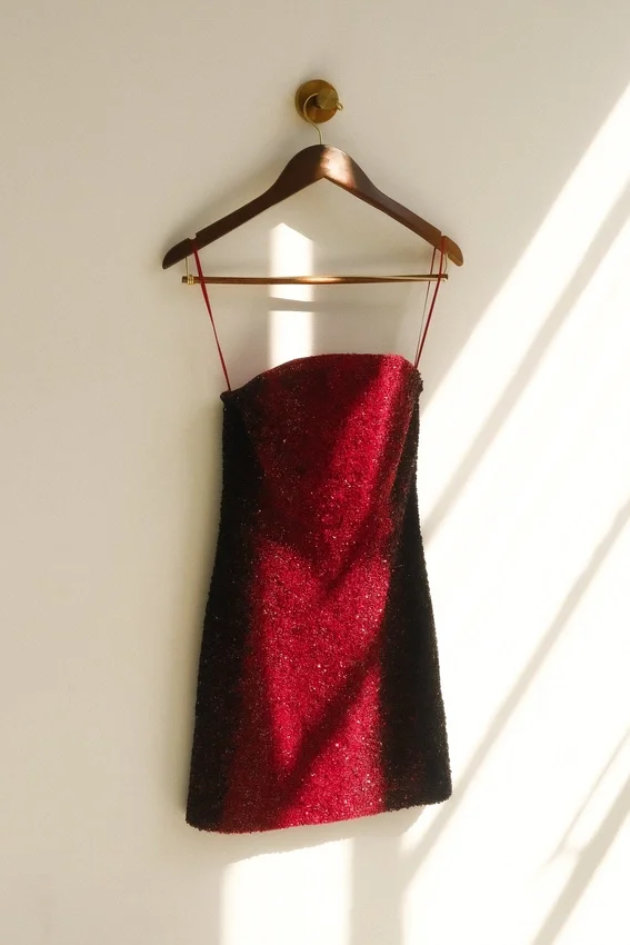 Zander Hand Beaded Strapless Mini Dress – Red Ombre Zander Hand Beaded Strapless Mini Dress – Red Ombre