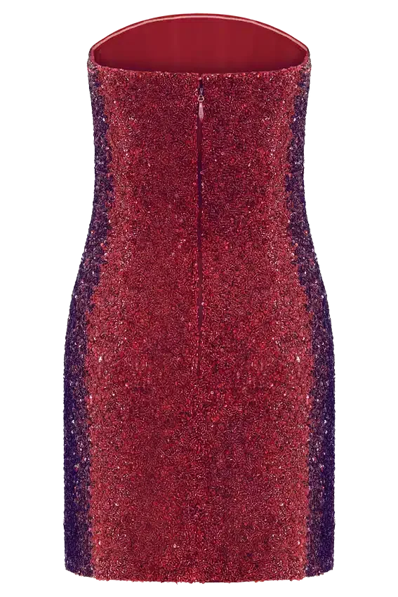 Zander Hand Beaded Strapless Mini Dress – Red Ombre Zander Hand Beaded Strapless Mini Dress – Red Ombre