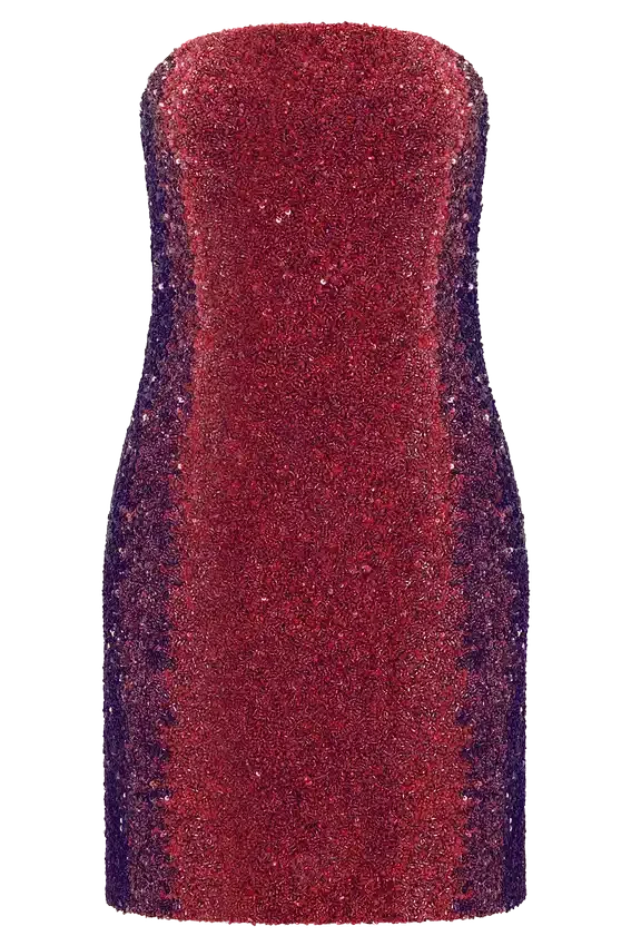 Zander Hand Beaded Strapless Mini Dress – Red Ombre Zander Hand Beaded Strapless Mini Dress – Red Ombre
