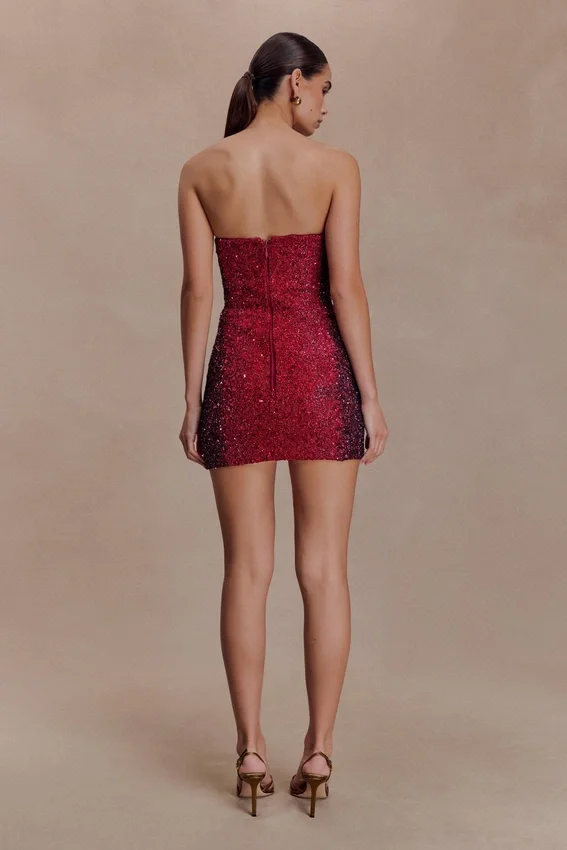 Zander Hand Beaded Strapless Mini Dress – Red Ombre Zander Hand Beaded Strapless Mini Dress – Red Ombre